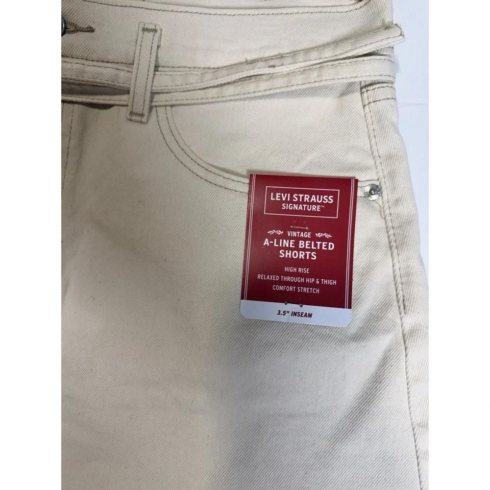 Levi Strauss Signature Shorts Kids 10 Cream NWT Vintage A-Line Belted High Rise
